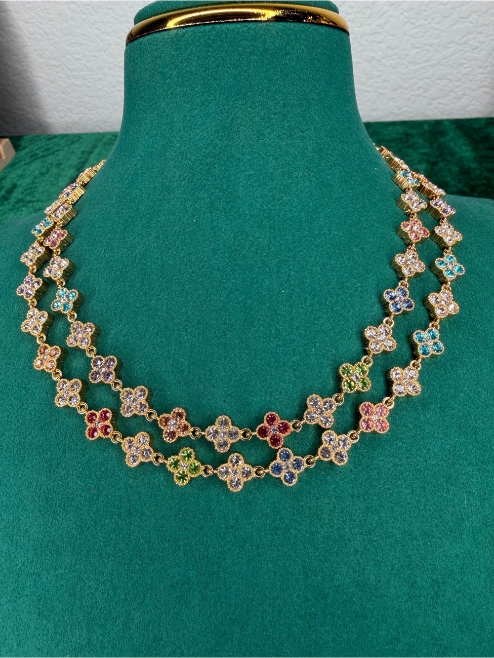 18K Gold Plated Multicolor Clover Link Necklace Set of 2 Necklaces
